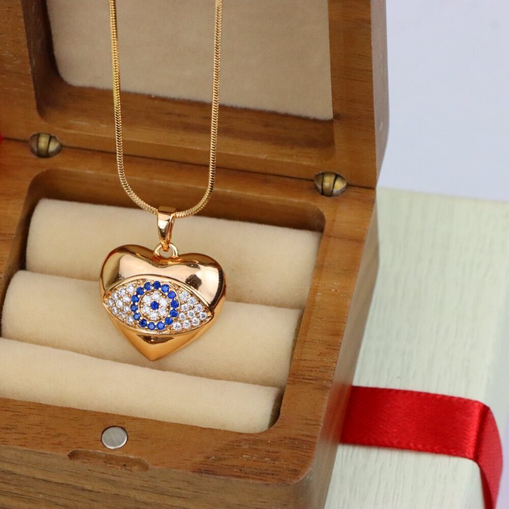 "Heart Shape Evil Eye Pendant in Rose Gold Finish, XPPT1576 - Picture 6 of 13